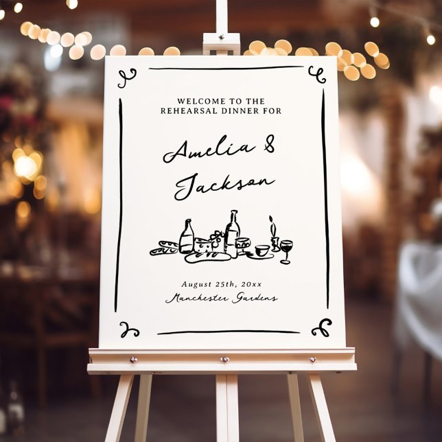Whimsical Hand Drawn Rehearsal Dinner Foam Board (Creator Uploaded)