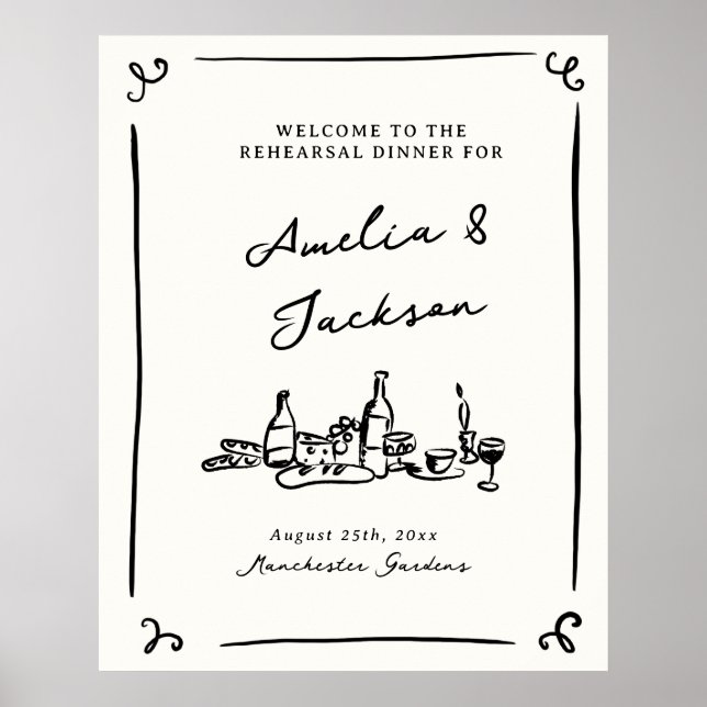 Whimsical Hand Drawn Rehearsal Dinner Poster (Front)