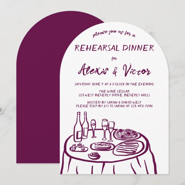 Whimsical Hand Drawn Rehearsal Dinner Table Custom Invitation (Front/Back)