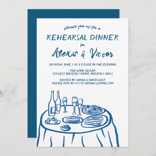 Whimsical Hand Drawn Rehearsal Dinner Table Custom Invitation