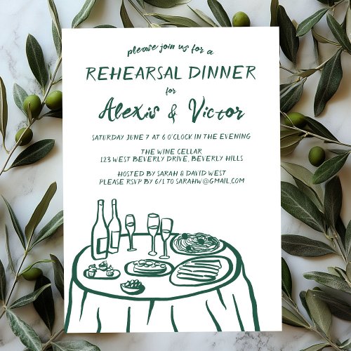 Whimsical Hand Drawn Rehearsal Dinner Table Custom Invitation