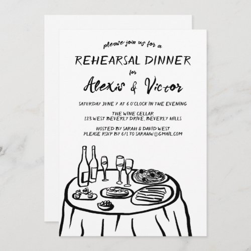 Whimsical Hand Drawn Rehearsal Dinner Table Custom Invitation