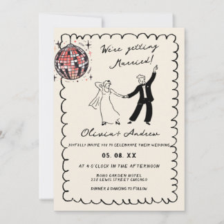 Whimsical Hand Drawn Retro Photo Funky Wedding Invitation