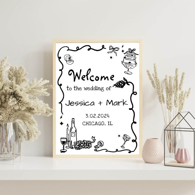 Whimsical Hand Drawn Retro Wedding Welcome Sign (Creator Uploaded)