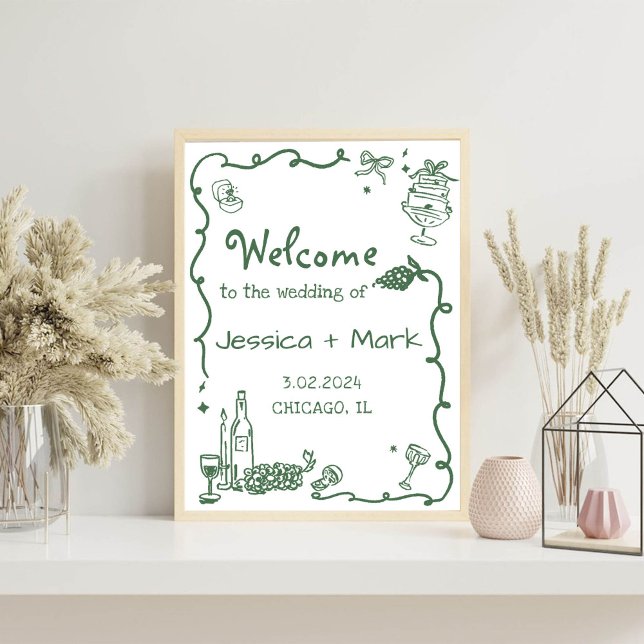 Whimsical Hand Drawn Retro Wedding Welcome Sign (Creator Uploaded)