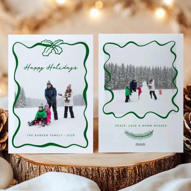 Whimsical Hand Drawn Ribbon Photo Christmas Card (Creator Uploaded)