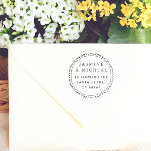 Whimsical Hand Drawn Round Return Address Self-inking Stamp