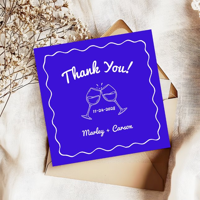 Whimsical Hand Drawn Royal Blue Wedding Thank You Note Card (Creator Uploaded)