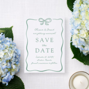 Whimsical Hand Drawn Sage Green Save the Date Letterpress Photo Cards