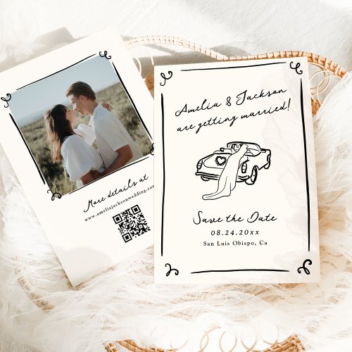 Whimsical Hand Drawn Save the Date Photo QR code Invitation
