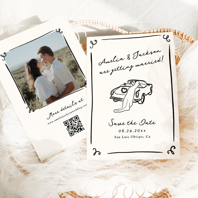 Whimsical Hand Drawn Save the Date Photo QR code Invitation (Creator Uploaded)