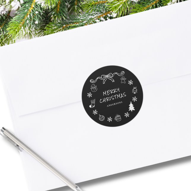 Whimsical Hand Drawn Scribble Christmas  Classic Round Sticker (Creator Uploaded)
