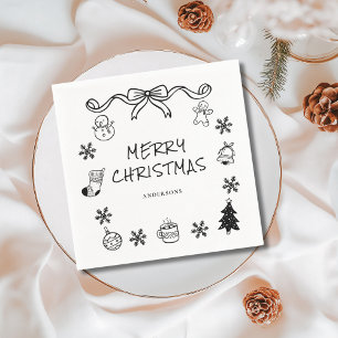 Whimsical Hand Drawn Scribble Christmas Napkins