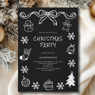 Whimsical Hand Drawn Scribble Christmas Party Invitation