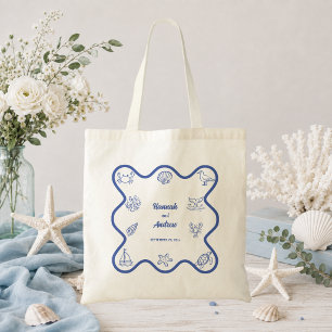 Whimsical Hand Drawn Sea Life Wedding Favor Tote Bag