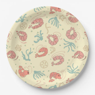 Whimsical Hand-Drawn Shrimp Summer Party, Paper Plates