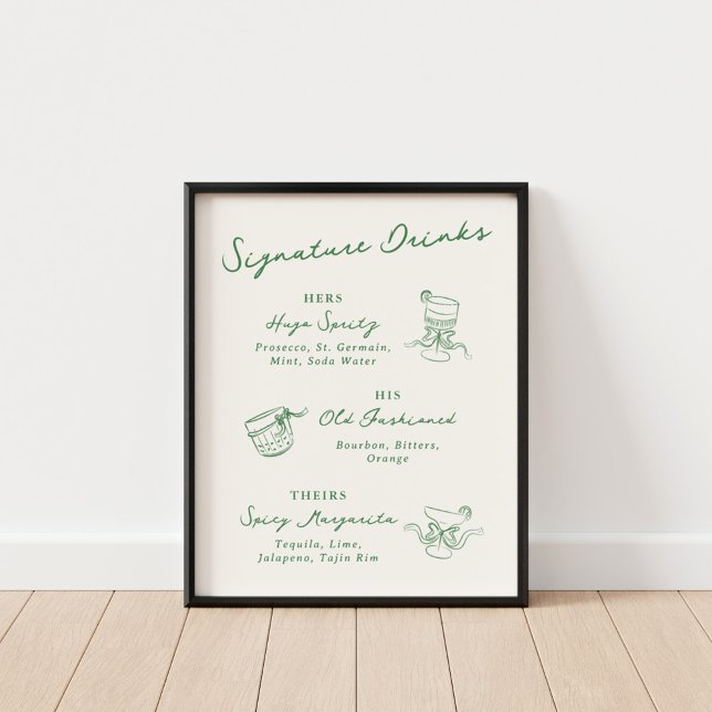 Whimsical Hand Drawn Signature Drinks Green Poster (Creator Uploaded)