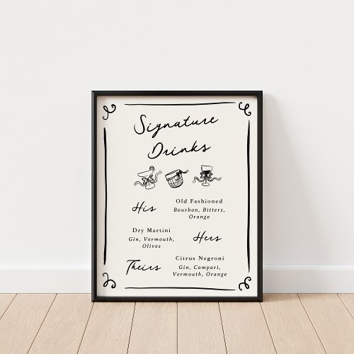 Whimsical Hand Drawn Signature Drinks Poster