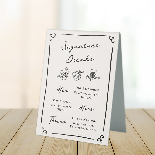 Whimsical Hand Drawn Signature Drinks Table Tent (Creator Uploaded)