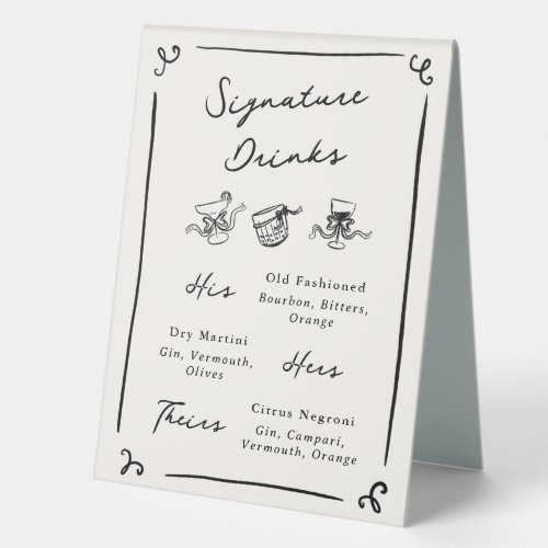 Whimsical Hand Drawn Signature Drinks Table Tent Sign