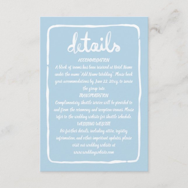 Whimsical Hand Drawn Simple Light Blue White Frame Enclosure Card (Front)