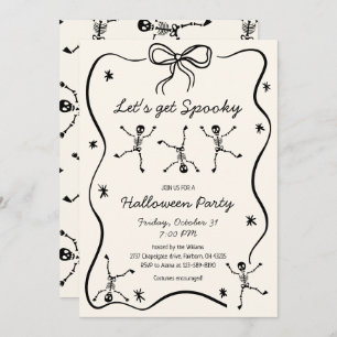 Whimsical Hand Drawn Skeleton Bow Frame Halloween Invitation