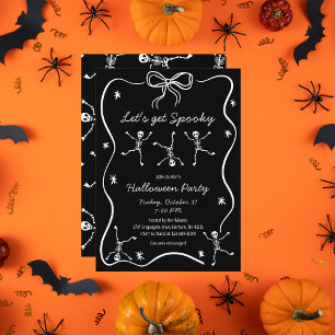 Whimsical Hand Drawn Skeleton Bow Frame Halloween Invitation