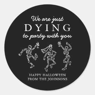 Whimsical Hand Drawn Skeletons Halloween Party Classic Round Sticker