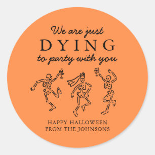 Whimsical Hand Drawn Skeletons Halloween Party Classic Round Sticker