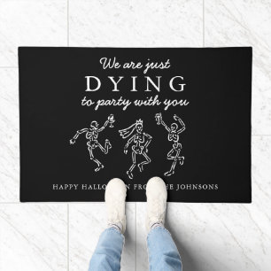 Whimsical Hand Drawn Skeletons Halloween Party Doormat