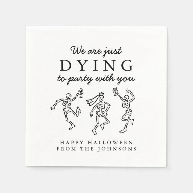 Whimsical Hand Drawn Skeletons Halloween Party Napkins (Front)