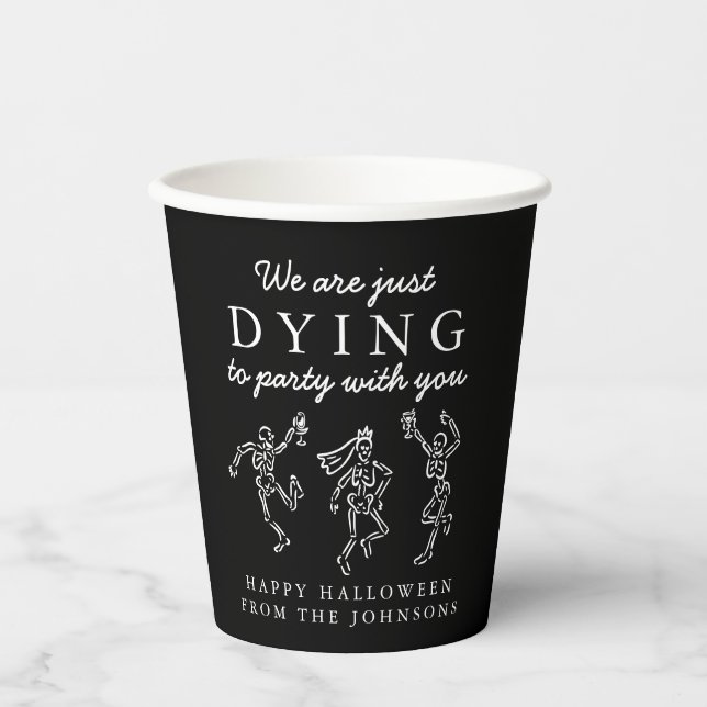 Whimsical Hand Drawn Skeletons Halloween Party Paper Cups (Front)