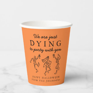 Whimsical Hand Drawn Skeletons Halloween Party Paper Cups