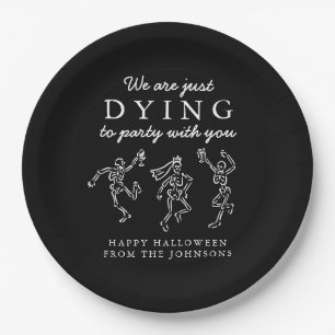 Whimsical Hand Drawn Skeletons Halloween Party Paper Plates