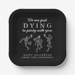 Whimsical Hand Drawn Skeletons Halloween Party Paper Plates