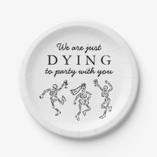 Whimsical Hand Drawn Skeletons Halloween Party Paper Plates