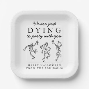 Whimsical Hand Drawn Skeletons Halloween Party Paper Plates