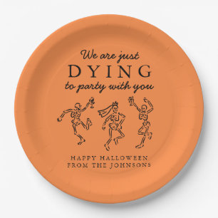 Whimsical Hand Drawn Skeletons Halloween Party Paper Plates