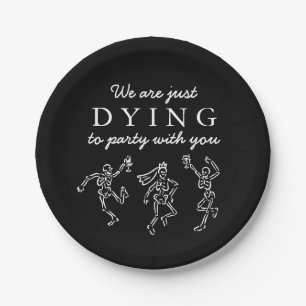 Whimsical Hand Drawn Skeletons Halloween Party Paper Plates