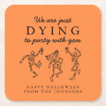Whimsical Hand Drawn Skeletons Halloween Party Square Paper Coaster<br><div class="desc">💀 Whimsical Hand-Drawn Skeletons Halloween Party Square Paper Coaster 🕸️🎃 Add a frightfully fun touch to your drink station with these whimsical Halloween coasters! Featuring playful hand-drawn skeletons on a bold black background, these square paper coasters bring charm, creepiness, and style to any spooky celebration. Perfect for Halloween parties, gothic...</div>