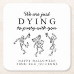 Whimsical Hand Drawn Skeletons Halloween Party Square Paper Coaster<br><div class="desc">💀 Whimsical Hand-Drawn Skeletons Halloween Party Square Paper Coaster 🕸️🎃 Add a frightfully fun touch to your drink station with these whimsical Halloween coasters! Featuring playful hand-drawn skeletons on a bold black background, these square paper coasters bring charm, creepiness, and style to any spooky celebration. Perfect for Halloween parties, gothic...</div>