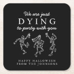 Whimsical Hand Drawn Skeletons Halloween Party Square Paper Coaster<br><div class="desc">💀 Whimsical Hand-Drawn Skeletons Halloween Party Square Paper Coaster 🕸️🎃 Add a frightfully fun touch to your drink station with these whimsical Halloween coasters! Featuring playful hand-drawn skeletons on a bold black background, these square paper coasters bring charm, creepiness, and style to any spooky celebration. Perfect for Halloween parties, gothic...</div>