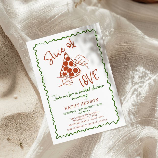 Whimsical Hand Drawn Slice Of Love Bridal Shower  Invitation (Slice Of Love Bridal Shower Invitation, Whimsical Love Bridal Shower Invitation, Pizza Slice Drawn)