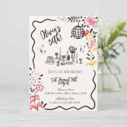 Whimsical Hand Drawn Squiggle Birthday Party Invitation | Zazzle