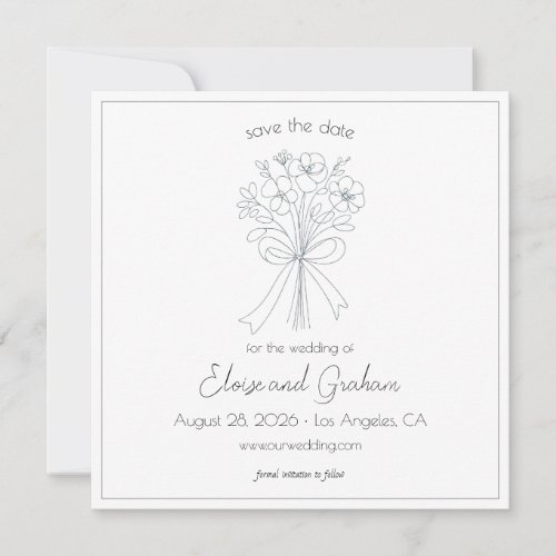Whimsical Hand Drawn Style Flower and Bow Wedding Save The Date