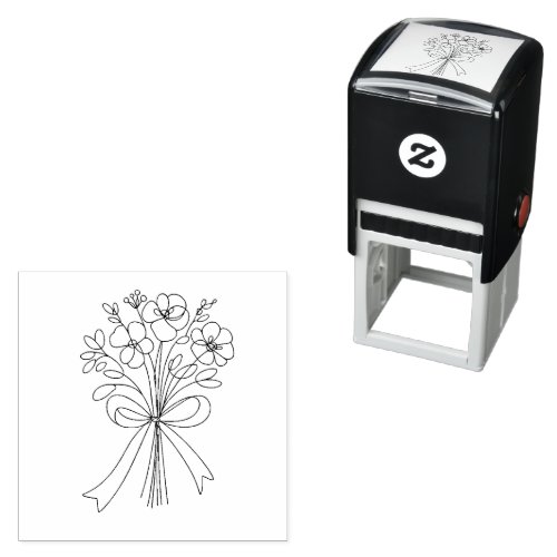Whimsical Hand Drawn Style Flower and Bow Wedding Self_inking Stamp