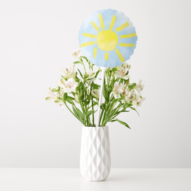 Whimsical Hand-Drawn Sun & Sky Birthday Balloon (Vase)