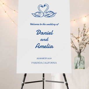 Whimsical Hand drawn Swans Wedding Welcome Sign