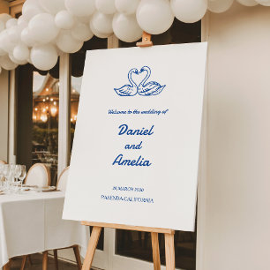 Whimsical Hand drawn Swans Wedding Welcome Sign