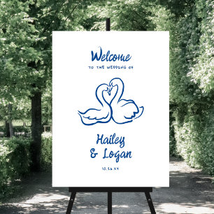 Whimsical Hand-drawn Swans Wedding Welcome Sign